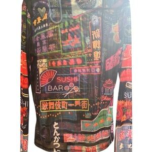 Current Mood Neon Graphic Mesh Top